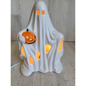 Vintage ceramic light up ghost pumpkin Halloween home decor